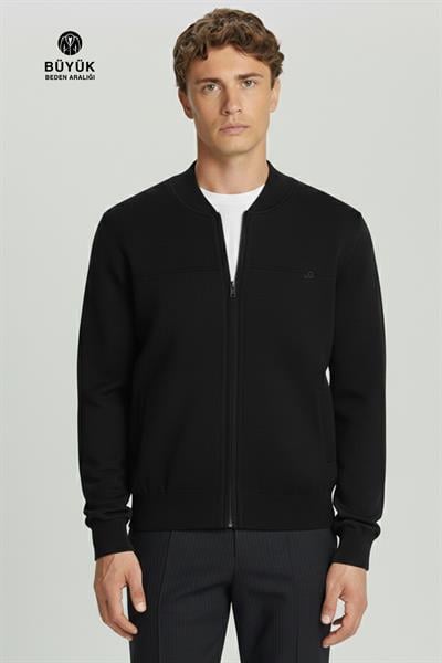 Siyah Lacivert Regular Fit Yünlü Pilot Yaka Astarlı Çelik Örme Erkek Triko Mont