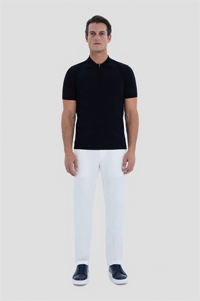Siyah Reglan Fermuarlı Polo Yaka Triko T-shırt