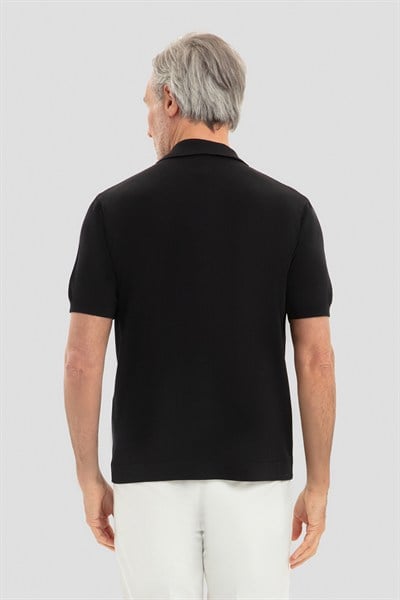 Siyah Reglan Polo Yaka Triko Gömlek