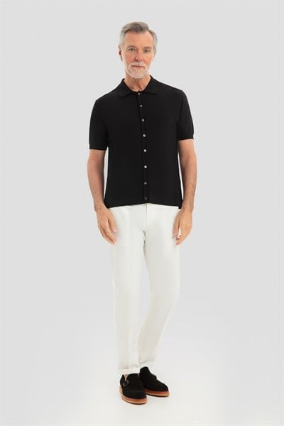Siyah Reglan Polo Yaka Triko Gömlek