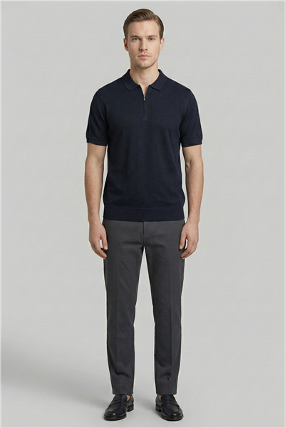 Giotelli Siyah Regular Fit %100 Pamuk Fermuarlı Polo Yaka Erkek Tişört