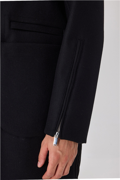 Giotelli Siyah Regular Fit Ceket Yaka Yünlü Kaşe Kaban