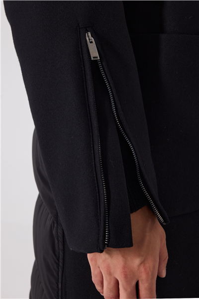 Giotelli Siyah Regular Fit Ceket Yaka Yünlü Kaşe Kaban