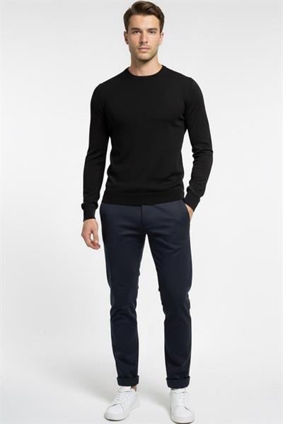 Siyah Regular Fit Pamuklu Bisiklet Yaka Erkek Triko Kazak