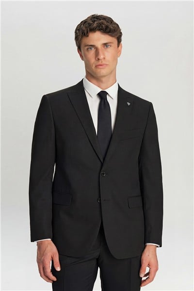 Erkek Siyah Dar Kesim Slim Fit Yünlü Sivri Yaka Tam Astarlı Düğmeli Kordonlu Lastikli Bel Casual 4 Drop Takım Elbise