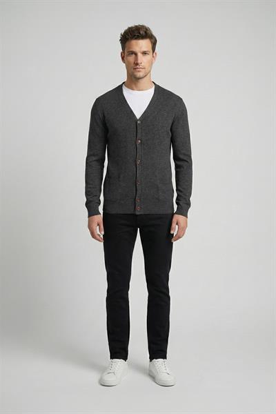 Giotelli Erkek Siyah Normal Kesim Regular Fit Yünlü Düğmeli V Yaka Triko Hırka