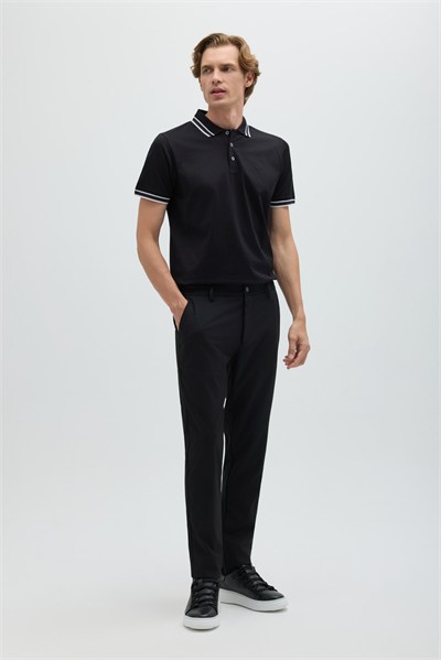 Siyah Slim Fit %100 Pamuk Düğmeli Polo Yaka T-shirt