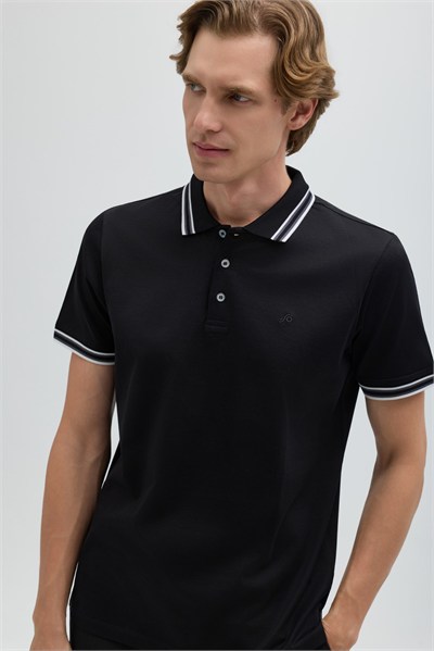 Siyah Slim Fit %100 Pamuk Düğmeli Polo Yaka T-shirt
