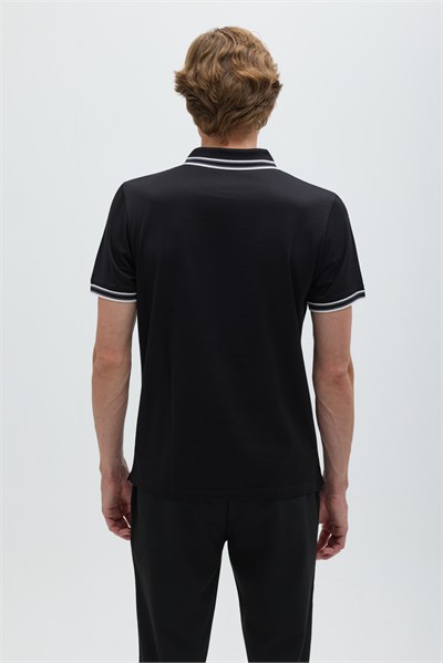 Siyah Slim Fit %100 Pamuk Düğmeli Polo Yaka T-shirt