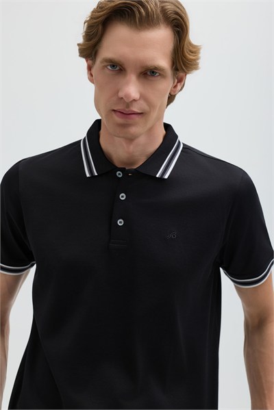 Siyah Slim Fit %100 Pamuk Düğmeli Polo Yaka T-shirt