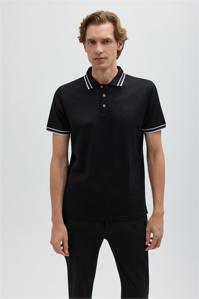 Siyah Slim Fit %100 Pamuk Düğmeli Polo Yaka T-shirt