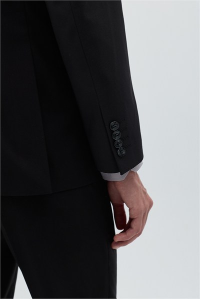 Siyah Slim Fit Düz Paça 6 Drop Mono Yaka Klasik Takım Elbise