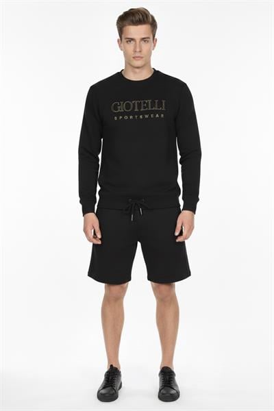 Giotelli Siyah Regular Fit Pamuklu Bisiklet Yaka Şortlu Eşofman Takımı