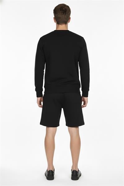 Giotelli Siyah Regular Fit Pamuklu Bisiklet Yaka Şortlu Eşofman Takımı