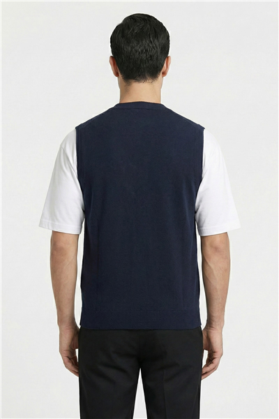 Giotelli Erkek Siyah Normal Kesim Regular Fit Yünlü Dokuma Düğmeli Triko V Yaka Süveter