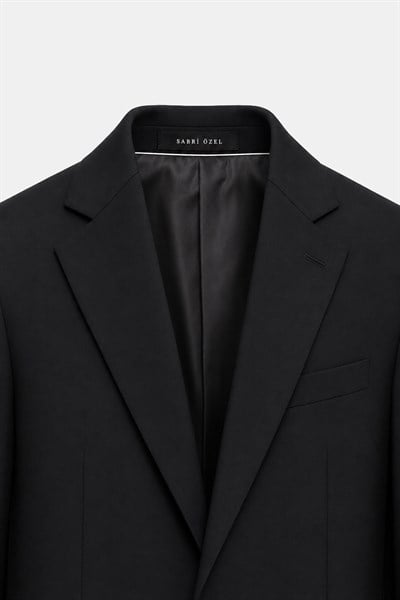 Siyah Slim Fit Düz Paça 6 Drop Mono Yaka Klasik Takım Elbise
