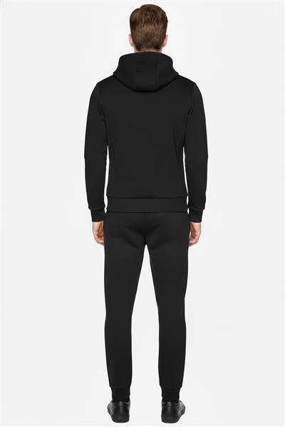 Giotelli Siyah Regular Fit Pamuk Karışımlı Kapüşonlu Erkek Eşofman Takımı