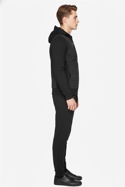 Giotelli Siyah Regular Fit Pamuk Karışımlı Kapüşonlu Erkek Eşofman Takımı
