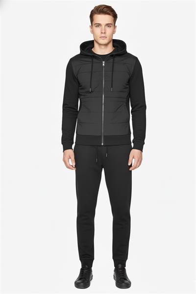 Giotelli Siyah Regular Fit Pamuk Karışımlı Kapüşonlu Erkek Eşofman Takımı