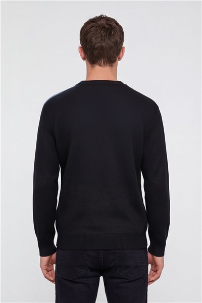 Erkek Siyah Normal Kesim Regular Fit Yünlü Dokuma Triko Kazak