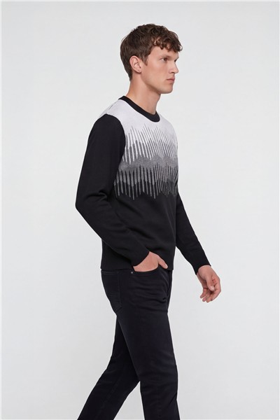 Erkek Siyah Normal Kesim Regular Fit Yünlü Dokuma Triko Kazak