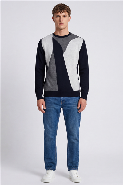 Erkek Siyah Normal Kesim Regular Fit Yünlü  Desenli Bisiklet Yaka Triko Kazak