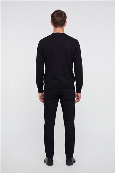 Erkek Siyah-Bej Normal Kesim Regular Fit Yünlü Dokuma Desenli Triko Kazak