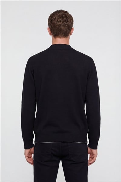 Erkek Siyah Normal Kesim Regular Fit Yünlü Dokuma Desenli Triko Kazak