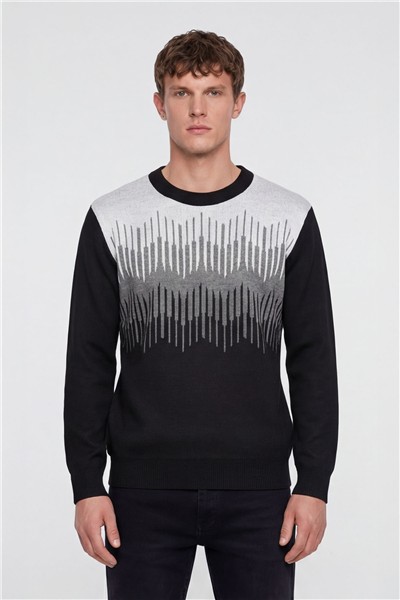 Erkek Siyah Normal Kesim Regular Fit Yünlü Dokuma Triko Kazak