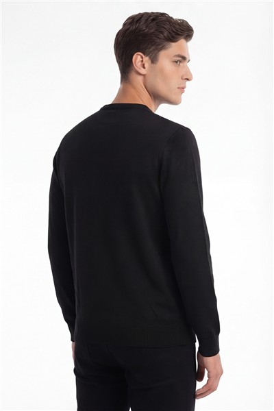 Erkek Siyah Normal Kesim Regular Fit Yünlü Standart Boy Dokuma Triko Kazak