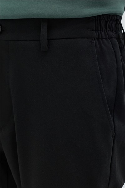 Siyah Yanı Lastikli Köprülü Kemerli Slim Fit Jogger Pantolon