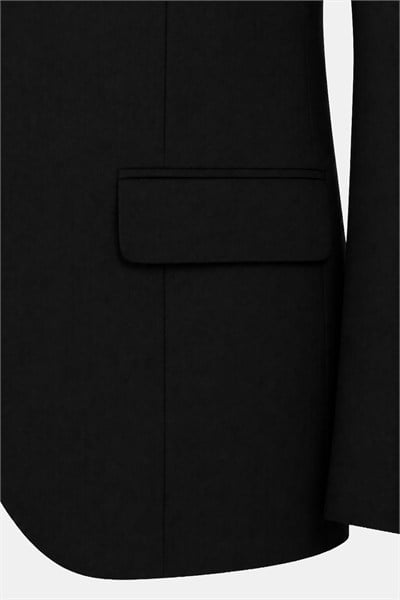 Siyah Yün Karışımlı Çizgili Sivri Yaka Klasik Paça Tam Astarlı 6 Drop Slim Fit Takım Elbise