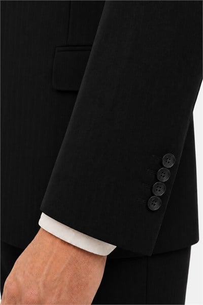 Siyah Yün Karışımlı Çizgili Sivri Yaka Klasik Paça Tam Astarlı 6 Drop Slim Fit Takım Elbise
