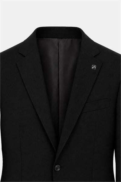 Siyah Yün Karışımlı Çizgili Sivri Yaka Klasik Paça Tam Astarlı 6 Drop Slim Fit Takım Elbise