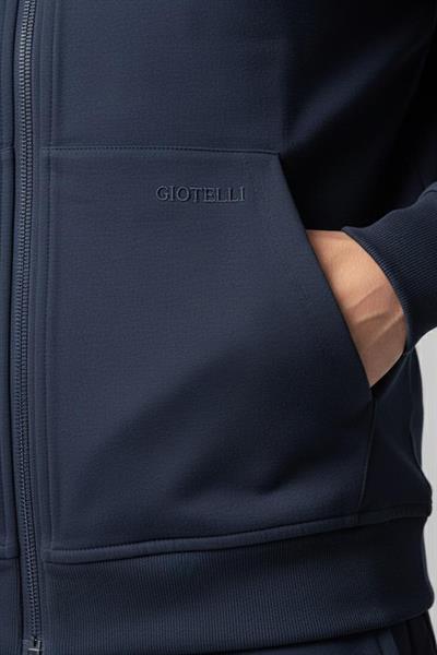 Giotelli Erkek Lacivert Normal Kesim Regular Fit Pamuk Yan Cep Fermuarlı Yarım Balıkçı Yaka Eşofman Takımı