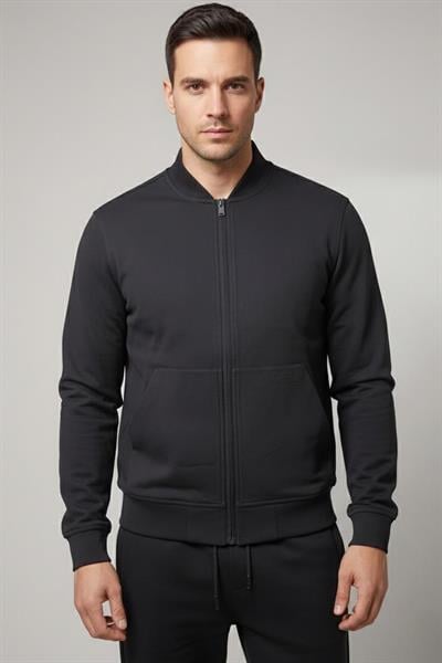 Giotelli Siyah Regular Fit Pamuk Karışımlı Fermuarlı Erkek Eşofman Takımı