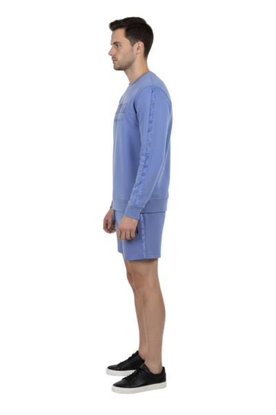Giotelli Mavi Regular Fit Pamuk Karışımlı Bisiklet Yaka Şortlu Erkek Eşofman Takımı