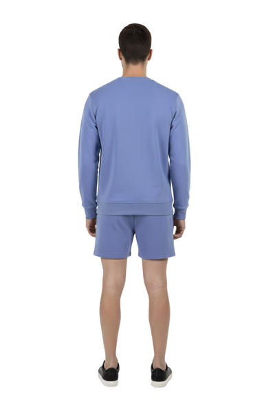 Giotelli Mavi Regular Fit Pamuk Karışımlı Bisiklet Yaka Şortlu Erkek Eşofman Takımı