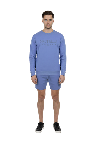 Giotelli Mavi Regular Fit Pamuk Karışımlı Bisiklet Yaka Şortlu Erkek Eşofman Takımı