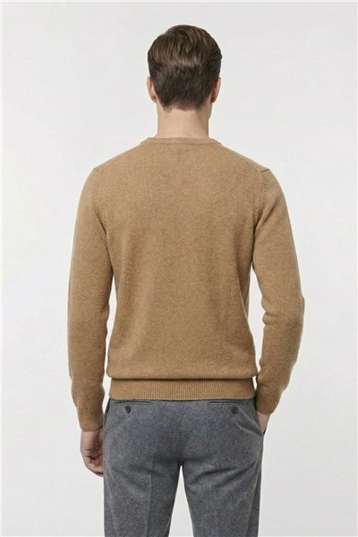 Camel Standart Fit Yün Karışımlı Bisiklet Yaka Düz Erkek Triko Kazak