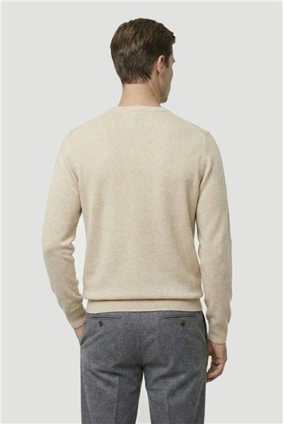 Ekru Standart Fit Yün Karışımlı Bisiklet Yaka Düz Erkek Triko Kazak
