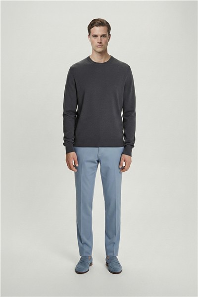 Gri Standart Fit Yün Karışımlı Bisiklet Yaka Triko Erkek Kazak
