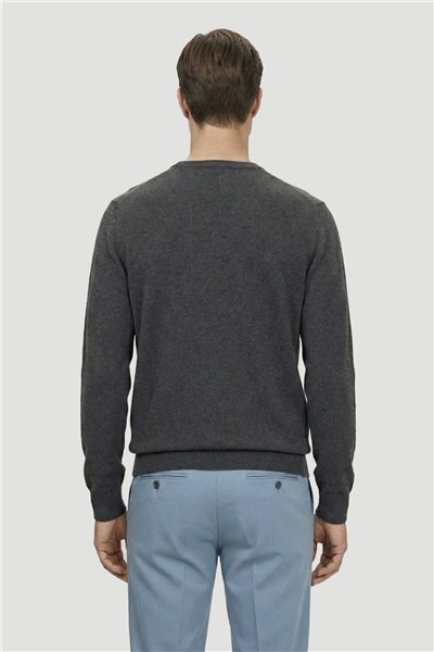 Gri Standart Fit Yün Karışımlı Bisiklet Yaka Triko Erkek Kazak
