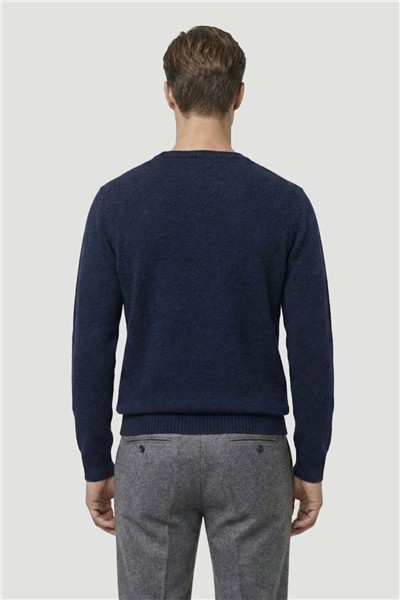 Lacivert Standart Fit Yün Karışımlı Bisiklet Yaka Düz Erkek Triko Kazak