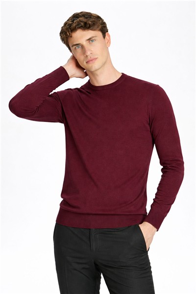 Standart Fit Mürdüm Yün Karışımlı Bisiklet Yaka Düz Desen Uzun Kol Triko Kazak