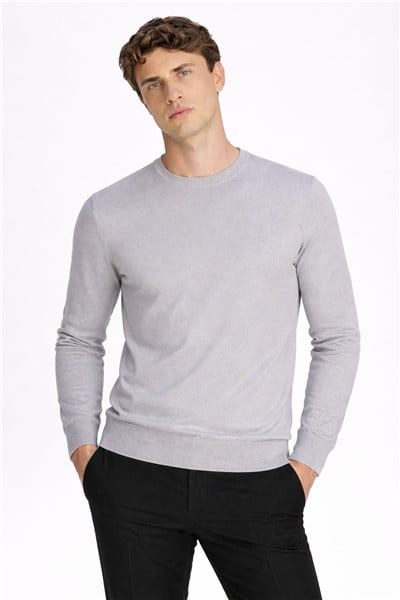 Standart Fit Orta Gri Yün Karışımlı Bisiklet Yaka Düz Desen Triko Kazak