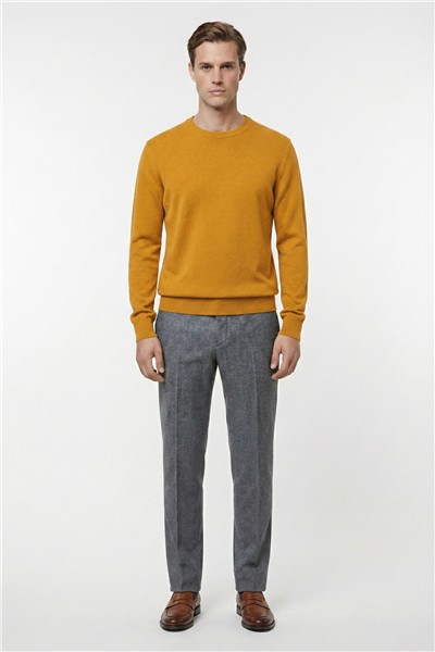 Safran Standart Fit Yün Karışımlı Bisiklet Yaka Düz Erkek Triko Kazak