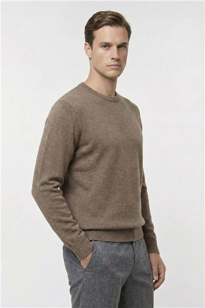 Vizon Standart Fit Yün Karışımlı Bisiklet Yaka Düz Erkek Triko Kazak