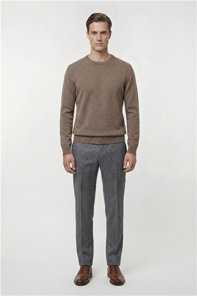 Vizon Standart Fit Yün Karışımlı Bisiklet Yaka Düz Erkek Triko Kazak