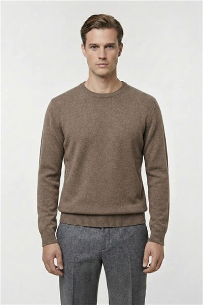 Vizon Standart Fit Yün Karışımlı Bisiklet Yaka Düz Erkek Triko Kazak